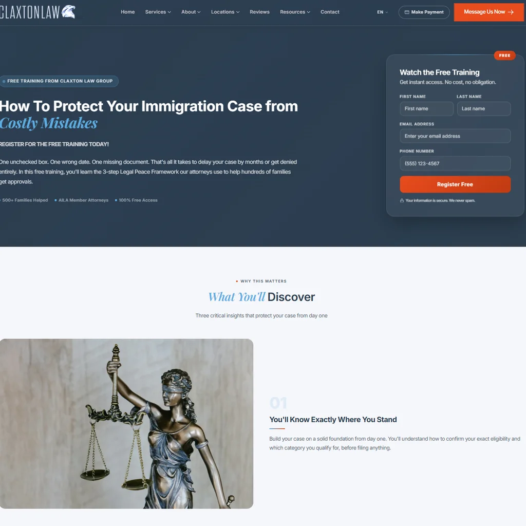 Claxton Law published practice-area page on protecting immigration cases from costly mistakes