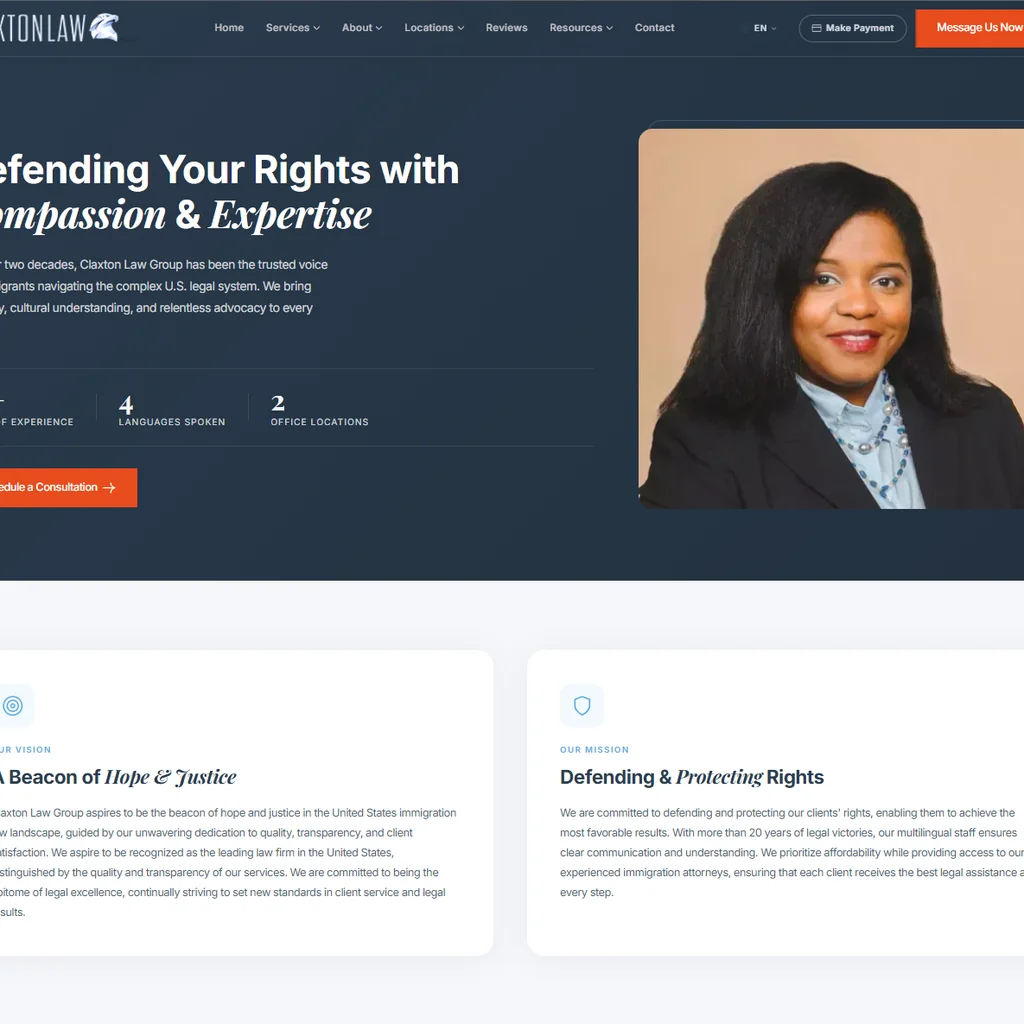 Claxton Law published practice-area page on immigration services